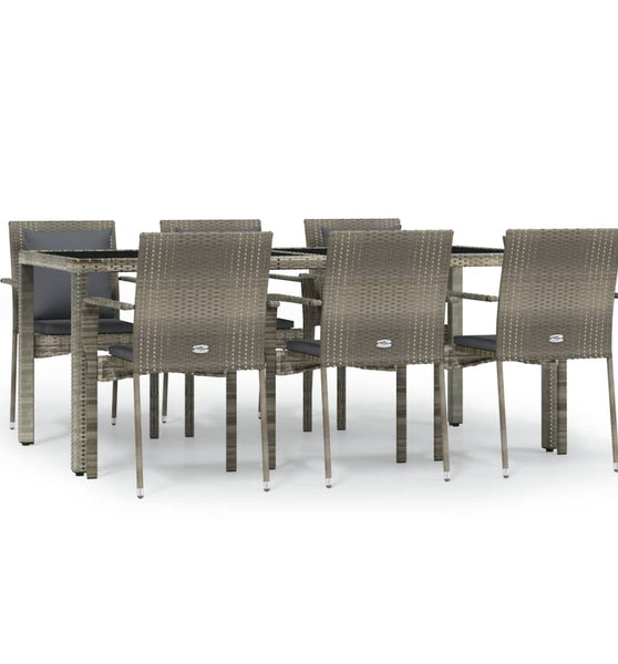 7-tlg. Garten-Essgruppe mit Kissen Grau Poly Rattan