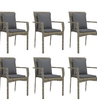 7-tlg. Garten-Essgruppe mit Kissen Grau Poly Rattan