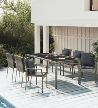 7-tlg. Garten-Essgruppe mit Kissen Grau Poly Rattan