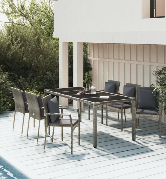 7-tlg. Garten-Essgruppe mit Kissen Grau Poly Rattan