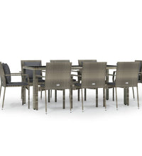9-tlg. Garten-Essgruppe mit Kissen Grau Poly Rattan