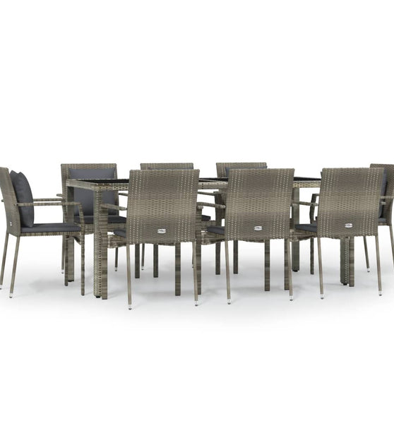 9-tlg. Garten-Essgruppe mit Kissen Grau Poly Rattan