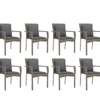 9-tlg. Garten-Essgruppe mit Kissen Grau Poly Rattan