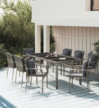 9-tlg. Garten-Essgruppe mit Kissen Grau Poly Rattan