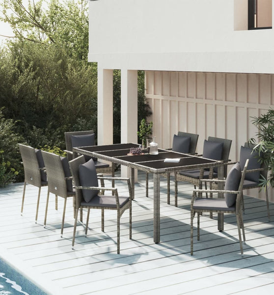 9-tlg. Garten-Essgruppe mit Kissen Grau Poly Rattan