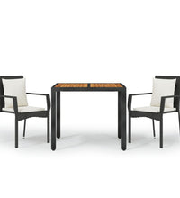 3-tlg. Garten-Essgruppe mit Kissen Schwarz Poly Rattan