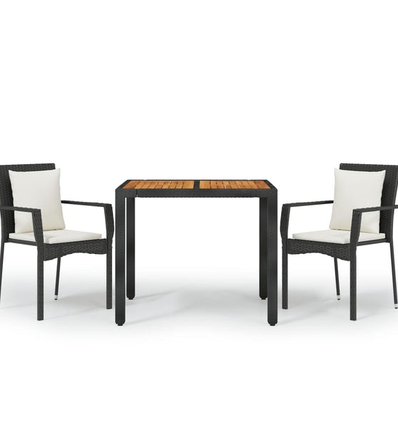 3-tlg. Garten-Essgruppe mit Kissen Schwarz Poly Rattan