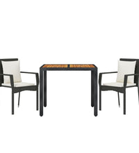 3-tlg. Garten-Essgruppe mit Kissen Schwarz Poly Rattan