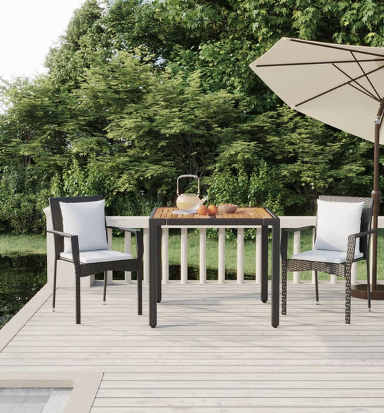 3-tlg. Garten-Essgruppe mit Kissen Schwarz Poly Rattan