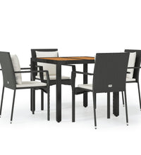 5-tlg. Garten-Essgruppe mit Kissen Schwarz Poly Rattan