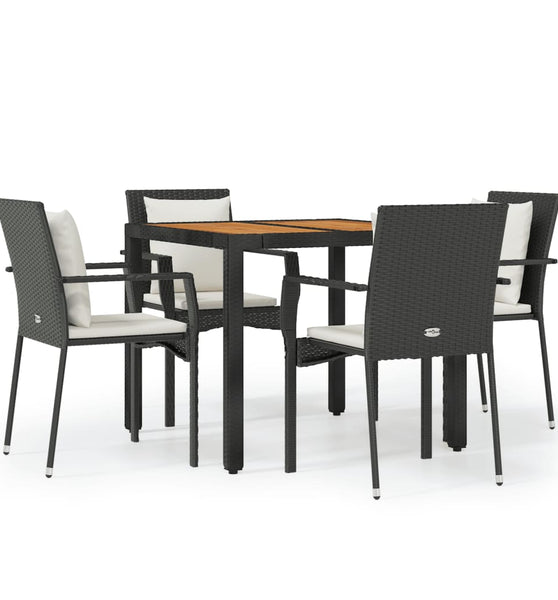 5-tlg. Garten-Essgruppe mit Kissen Schwarz Poly Rattan