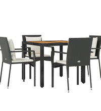 5-tlg. Garten-Essgruppe mit Kissen Schwarz Poly Rattan