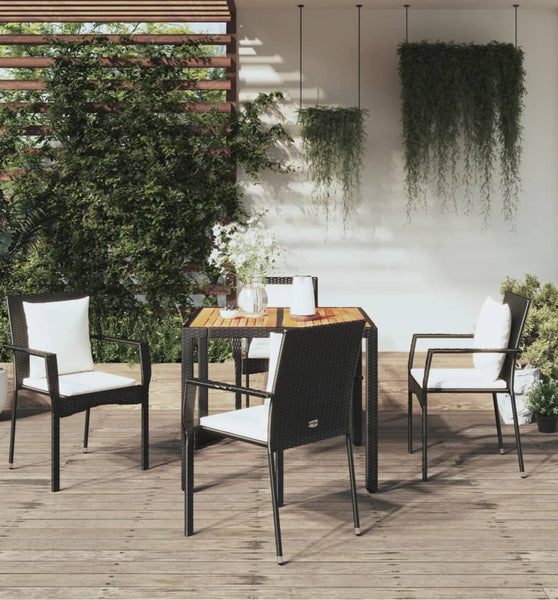 5-tlg. Garten-Essgruppe mit Kissen Schwarz Poly Rattan