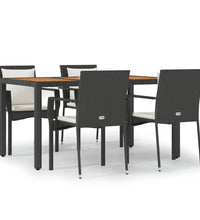 5-tlg. Garten-Essgruppe mit Kissen Schwarz Poly Rattan