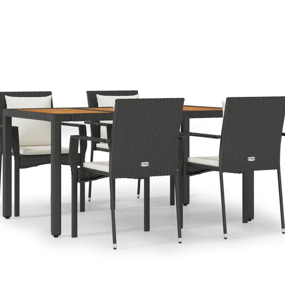5-tlg. Garten-Essgruppe mit Kissen Schwarz Poly Rattan