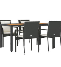 5-tlg. Garten-Essgruppe mit Kissen Schwarz Poly Rattan