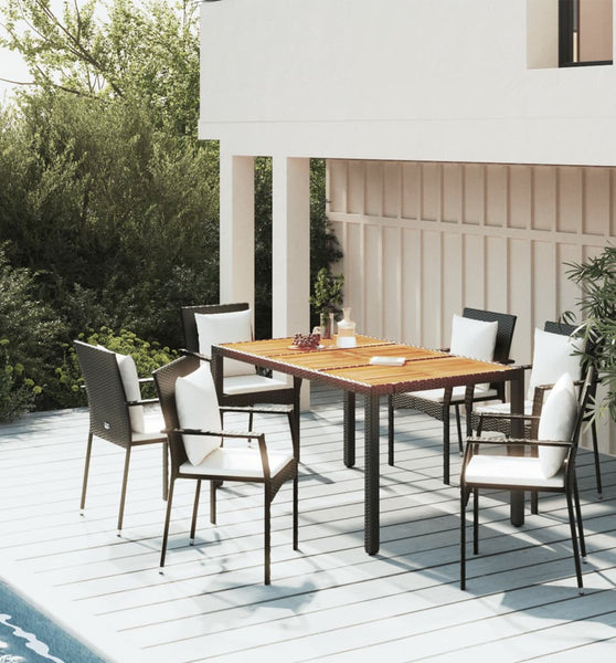 5-tlg. Garten-Essgruppe mit Kissen Schwarz Poly Rattan