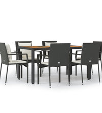 7-tlg. Garten-Essgruppe mit Kissen Schwarz Poly Rattan