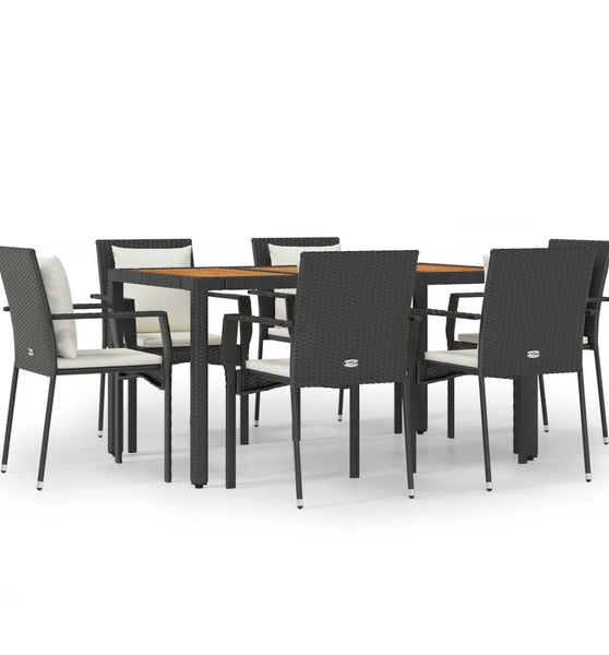 7-tlg. Garten-Essgruppe mit Kissen Schwarz Poly Rattan