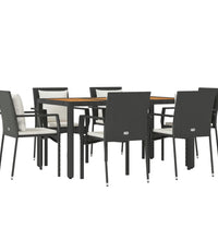 7-tlg. Garten-Essgruppe mit Kissen Schwarz Poly Rattan