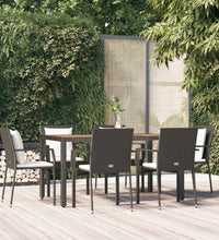 7-tlg. Garten-Essgruppe mit Kissen Schwarz Poly Rattan