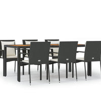 7-tlg. Garten-Essgruppe mit Kissen Schwarz Poly Rattan