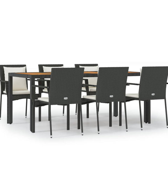 7-tlg. Garten-Essgruppe mit Kissen Schwarz Poly Rattan
