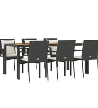 7-tlg. Garten-Essgruppe mit Kissen Schwarz Poly Rattan