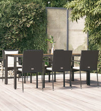 7-tlg. Garten-Essgruppe mit Kissen Schwarz Poly Rattan