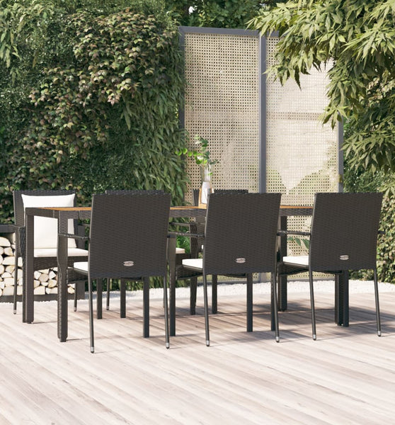 7-tlg. Garten-Essgruppe mit Kissen Schwarz Poly Rattan