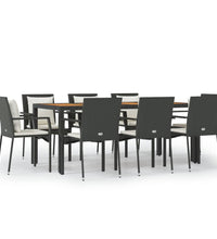 9-tlg. Garten-Essgruppe mit Kissen Schwarz Poly Rattan