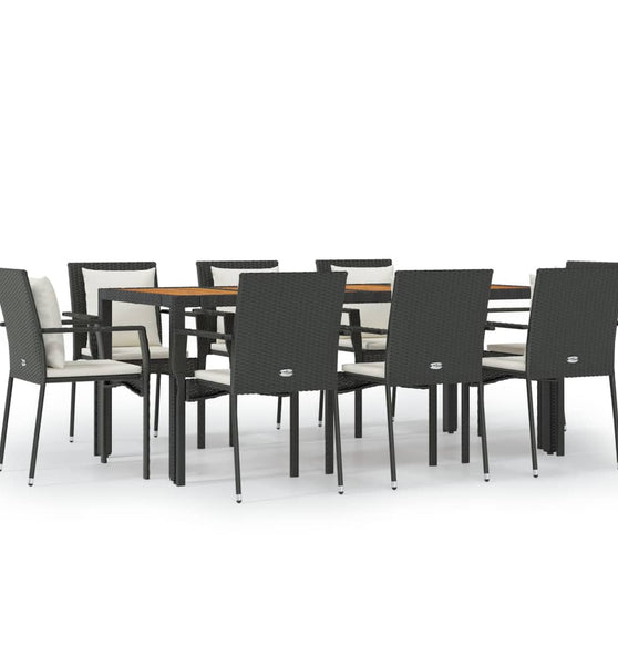 9-tlg. Garten-Essgruppe mit Kissen Schwarz Poly Rattan