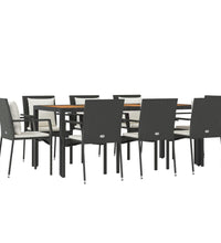 9-tlg. Garten-Essgruppe mit Kissen Schwarz Poly Rattan