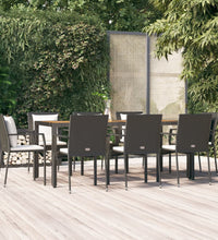 9-tlg. Garten-Essgruppe mit Kissen Schwarz Poly Rattan
