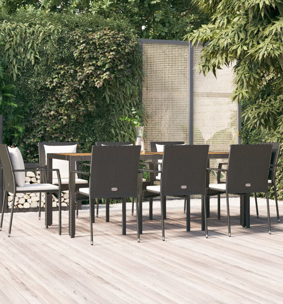 9-tlg. Garten-Essgruppe mit Kissen Schwarz Poly Rattan