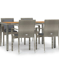 5-tlg. Garten-Essgruppe mit Kissen Grau Poly Rattan