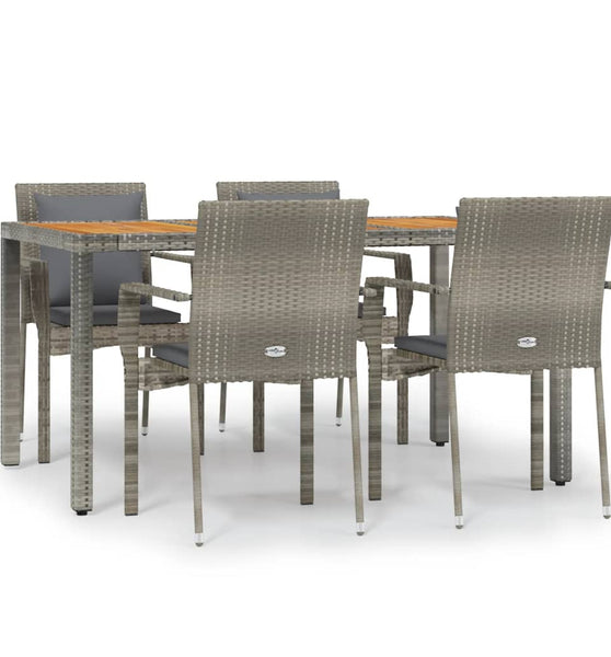 5-tlg. Garten-Essgruppe mit Kissen Grau Poly Rattan