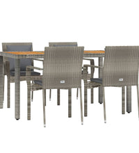 5-tlg. Garten-Essgruppe mit Kissen Grau Poly Rattan
