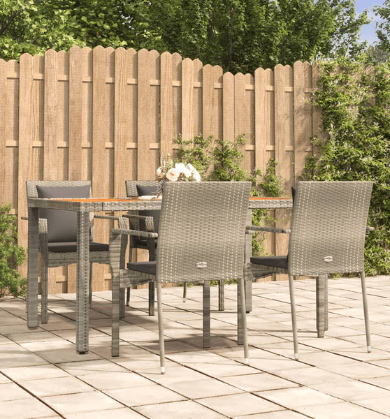 5-tlg. Garten-Essgruppe mit Kissen Grau Poly Rattan