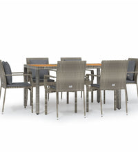 7-tlg. Garten-Essgruppe mit Kissen Grau Poly Rattan