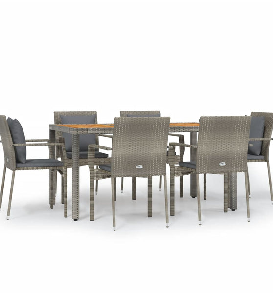 7-tlg. Garten-Essgruppe mit Kissen Grau Poly Rattan