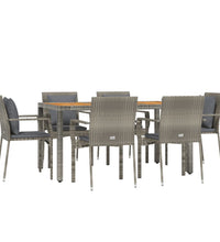 7-tlg. Garten-Essgruppe mit Kissen Grau Poly Rattan
