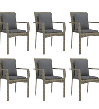 7-tlg. Garten-Essgruppe mit Kissen Grau Poly Rattan