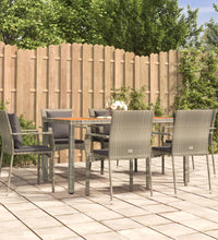 7-tlg. Garten-Essgruppe mit Kissen Grau Poly Rattan
