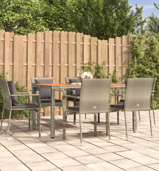 7-tlg. Garten-Essgruppe mit Kissen Grau Poly Rattan