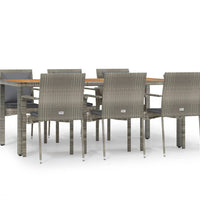 7-tlg. Garten-Essgruppe mit Kissen Grau Poly Rattan