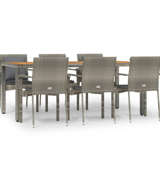 7-tlg. Garten-Essgruppe mit Kissen Grau Poly Rattan