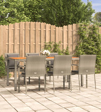 7-tlg. Garten-Essgruppe mit Kissen Grau Poly Rattan