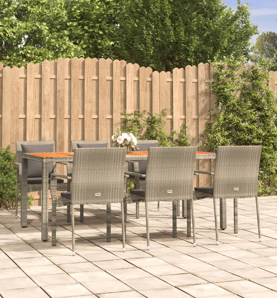 7-tlg. Garten-Essgruppe mit Kissen Grau Poly Rattan