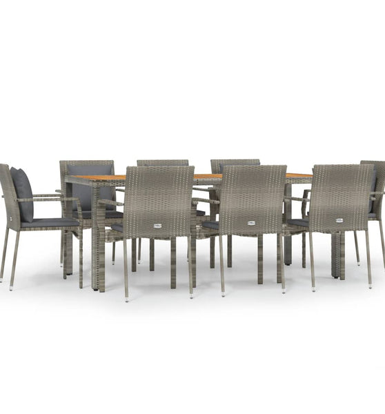 9-tlg. Garten-Essgruppe mit Kissen Grau Poly Rattan